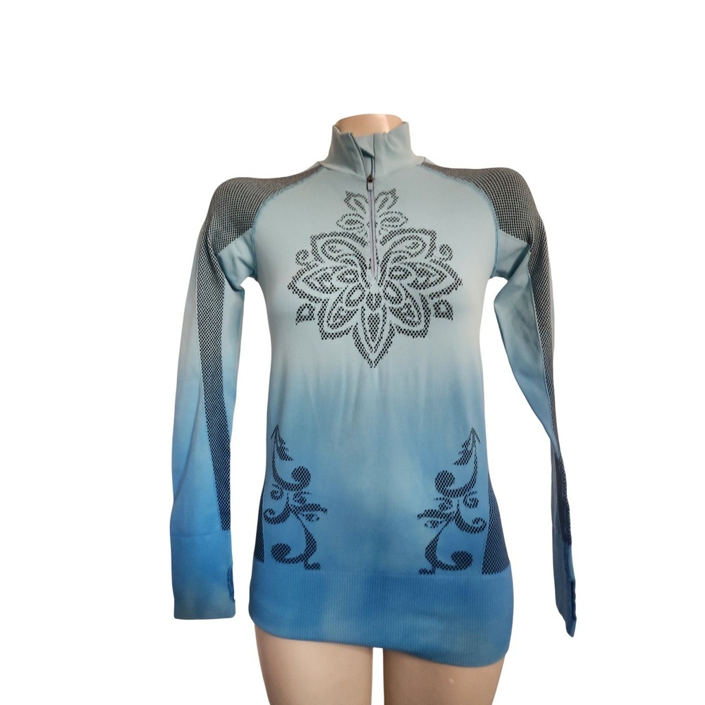 Athleta Womens Blue Ombre Mandala Seamless Quarter Zip Long Sleeve Top S yoga